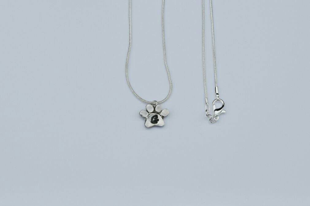 Pawprint, initials, name sterling necklace