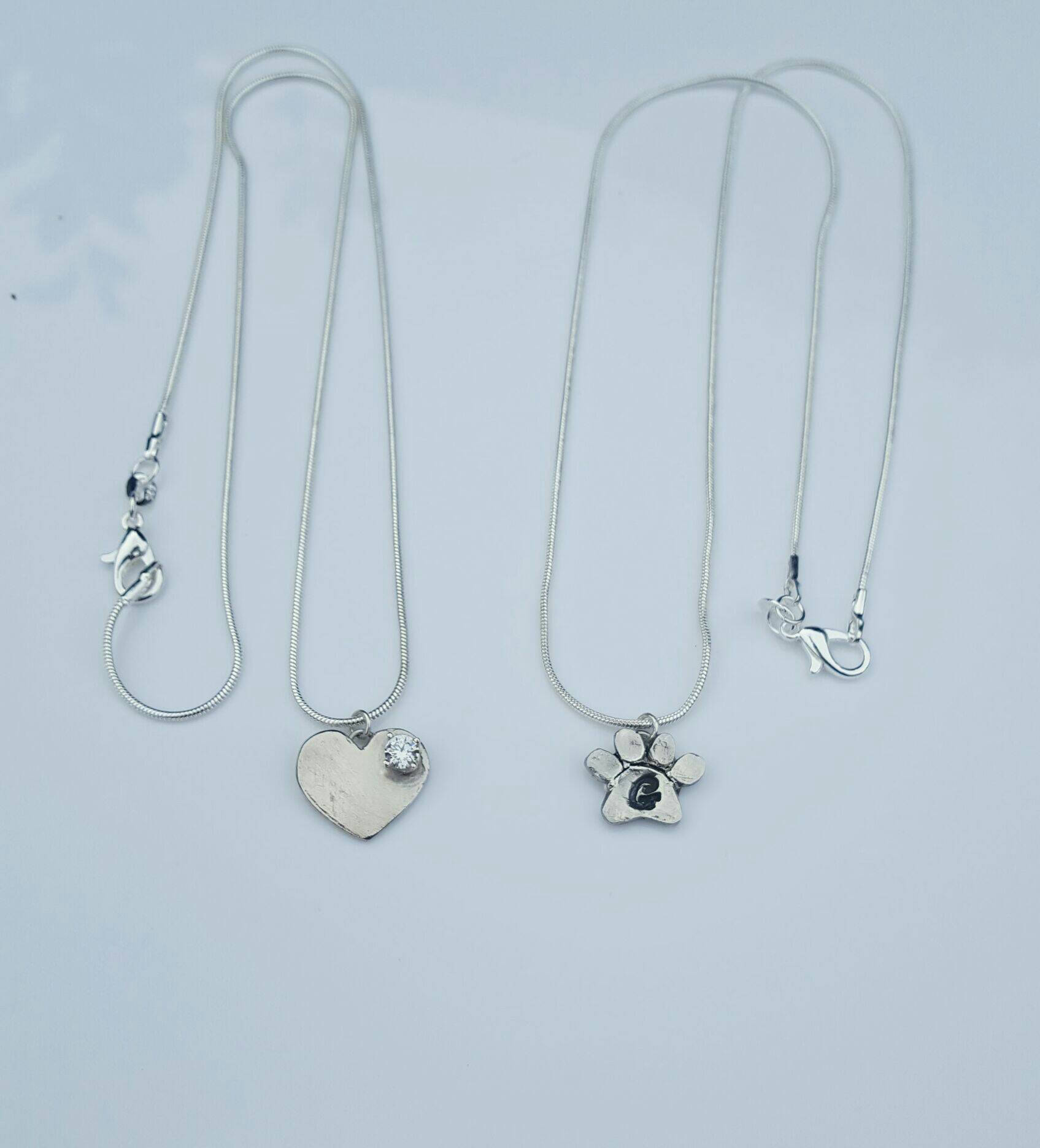 Pawprint, initials, name sterling necklace