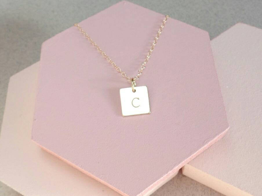 Personalised Necklace - Square Pendant - Gold Filled - Initial Necklace - Letter Necklace - Tiny Tag - Dainty Necklace - Gift for Her