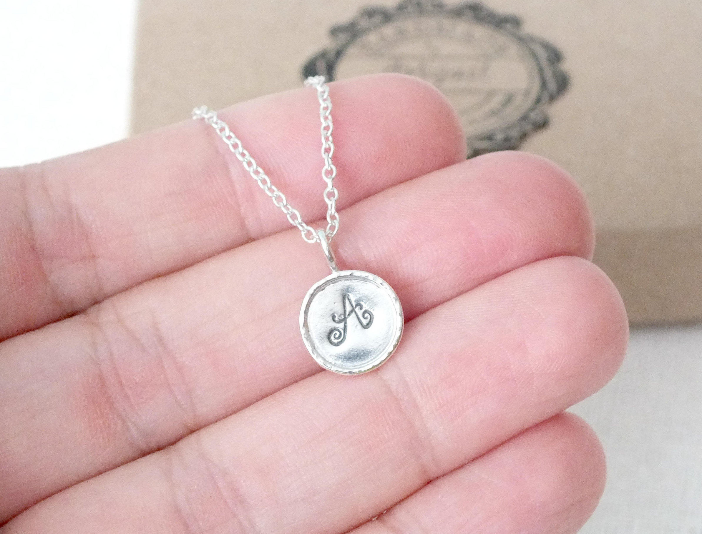 Silver Initial Pendant, Custom Silver Necklace, Sterling Silver Letter Necklace, Monogram Necklace, Personalised Hand-Stamped Necklace