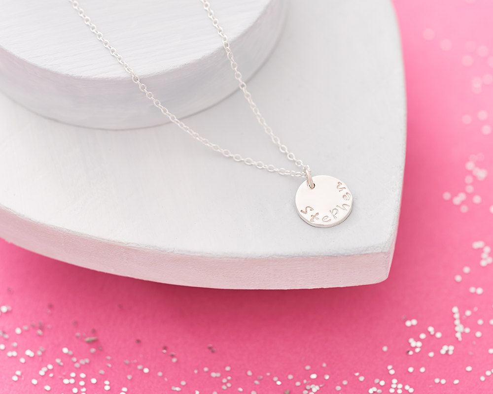 Single Disc Name Necklace - Sterling Silver - Personalised Name Necklace - Identity Necklace - Hand Stamped Name Necklace