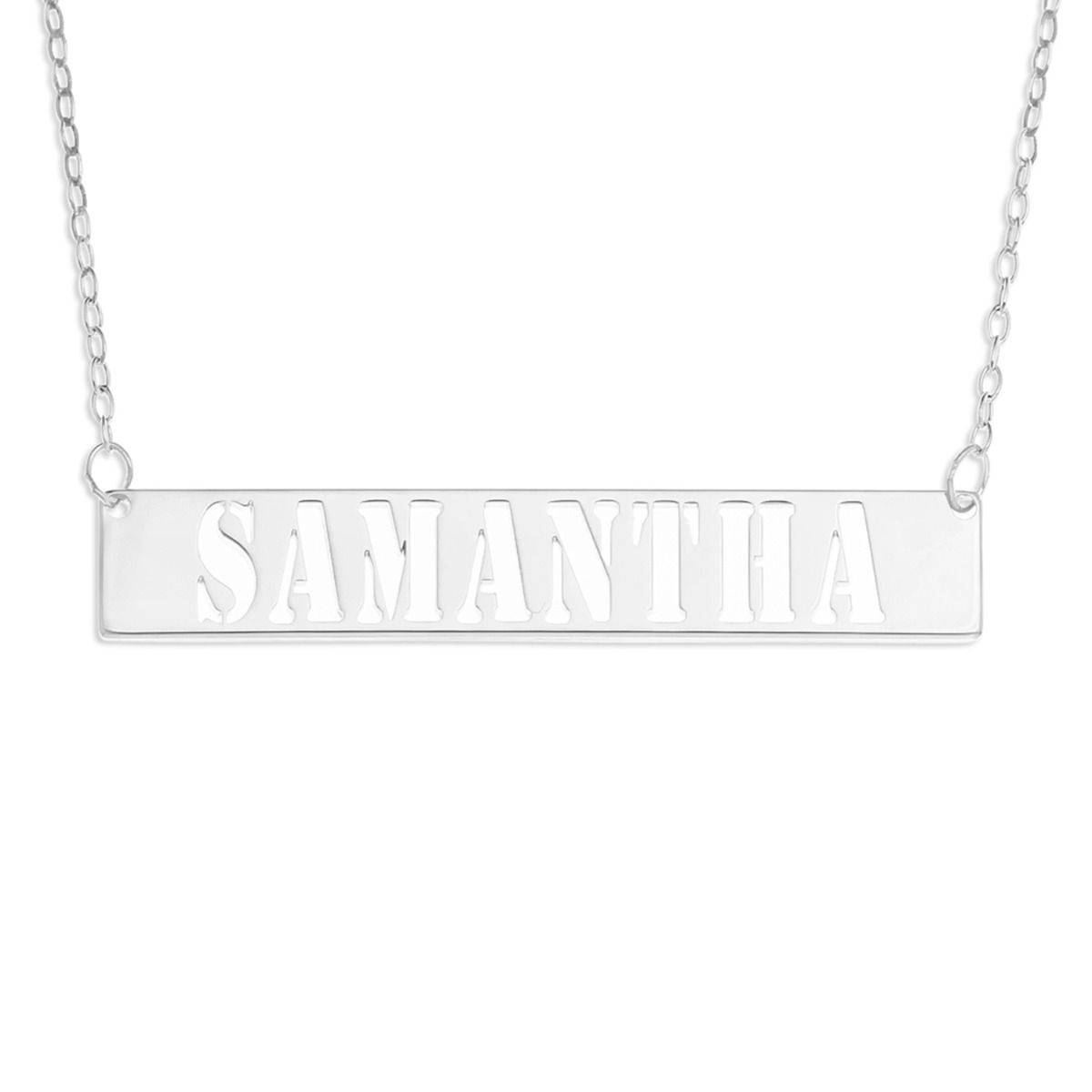 Sterling Silver Personalised Horizontal Bar Stencilled Name Necklace