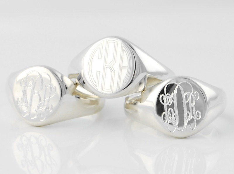 Monogrammed Signet ring - Personalized engraved Solid Sterling Silver signature statement ring - US sizes 4 5 6 7 8 9 Monogram