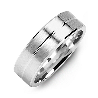 Brushed Men's Ring with Beveled Edges and Lined Centre - All Birthstone&trade;