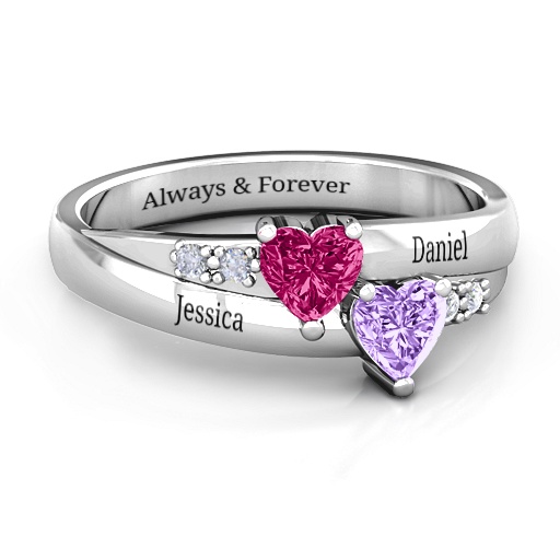 Double Heart Gemstone Ring with Accents  - All Birthstone&trade;
