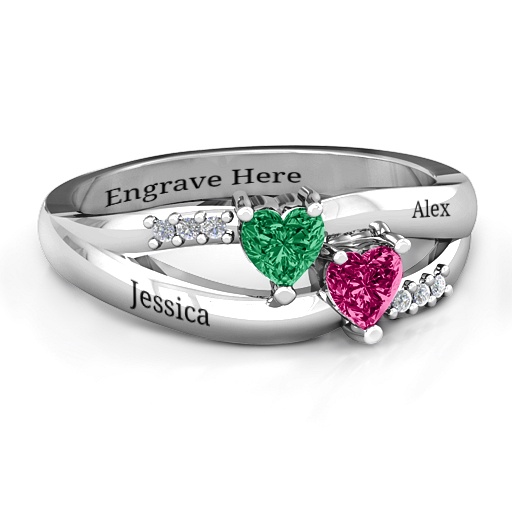 Dual Hearts with Accents Ring - All Birthstone&trade;