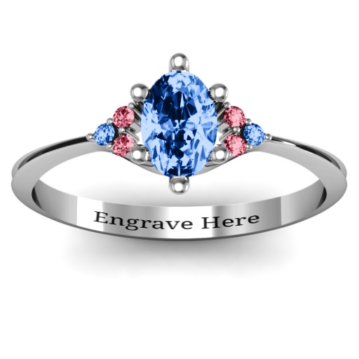 Solitaire Oval with Triple Accents Ring - All Birthstone&trade;