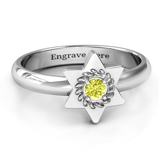 Star of David with Stone and Roping Ring  - All Birthstone&trade;