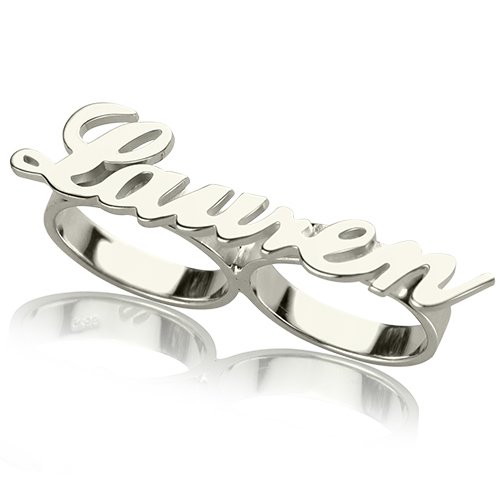 Personalised Allegro Two Finger Name Ring Sterling Silver - All Birthstone&trade;