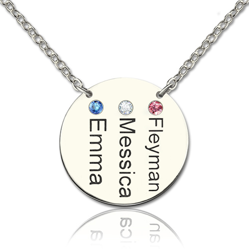Disc Necklace With Names  Birthstones Silver  - All Birthstone&trade;