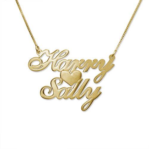 18ct Gold-Plated Silver Two Name Love Necklace - All Birthstone&trade;