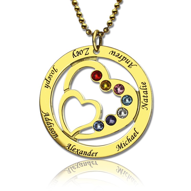 Heart in Heart Birthstone Name Necklace 18ct Gold Plated  - All Birthstone&trade;