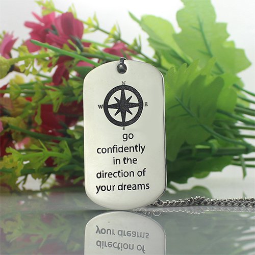 Compass Man's Dog Tag Name Necklace - All Birthstone&trade;