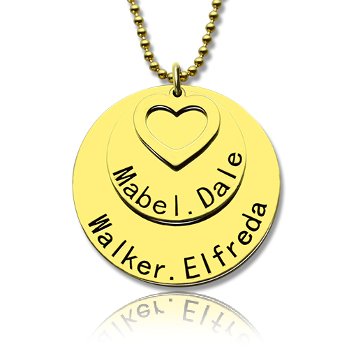 Disc Family Jewellery Necklace Engraved Name 18ct Gold Plated - All Birthstone&trade;