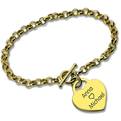 Personalised Heart Name Bracelets 18ct Gold Plated - All Birthstone&trade;