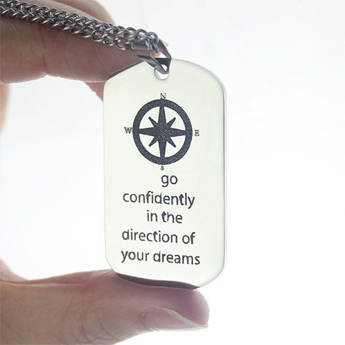 Compass Man's Dog Tag Name Necklace - All Birthstone&trade;