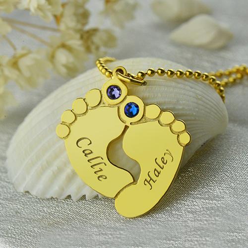 Birthstone Baby Feet Charm Pendant 18ct Gold Plated  - All Birthstone&trade;