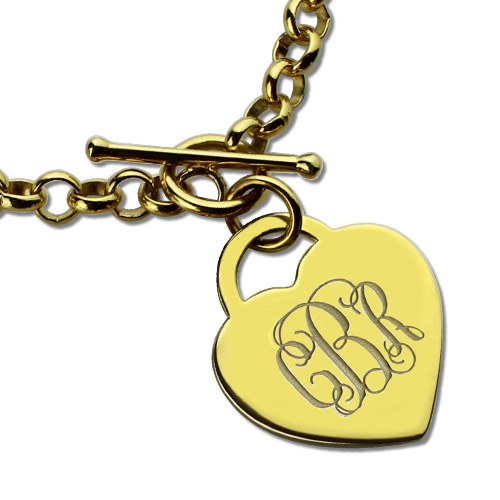 Heart Monogram Initial Charm Bracelets In 18ct Gold Plated - All Birthstone&trade;