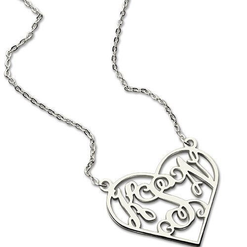 Heart Monogram Necklace Sterling Silver - All Birthstone&trade;