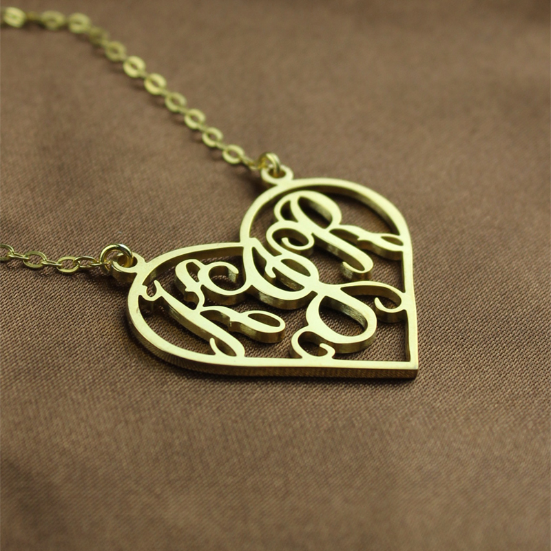 Solid Gold Initial Monogram Personalised Heart Necklace - All Birthstone&trade;