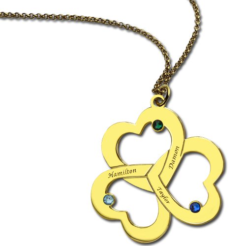 Birthstone Triple Heart Necklace Engraved Name in 18ct Gold Plated  - All Birthstone&trade;