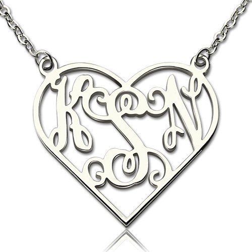 Heart Monogram Necklace Sterling Silver - All Birthstone&trade;