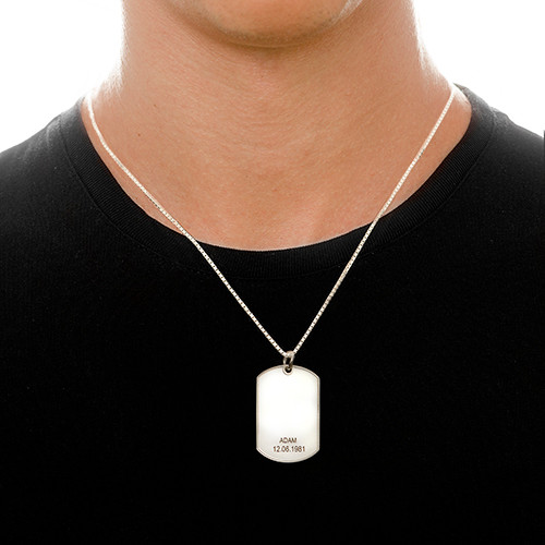 Silver Script Font Dog Tag Necklace - All Birthstone&trade;