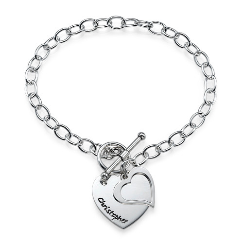 Sterling Silver Double Heart Charm Bracelet/Anklet - All Birthstone&trade;