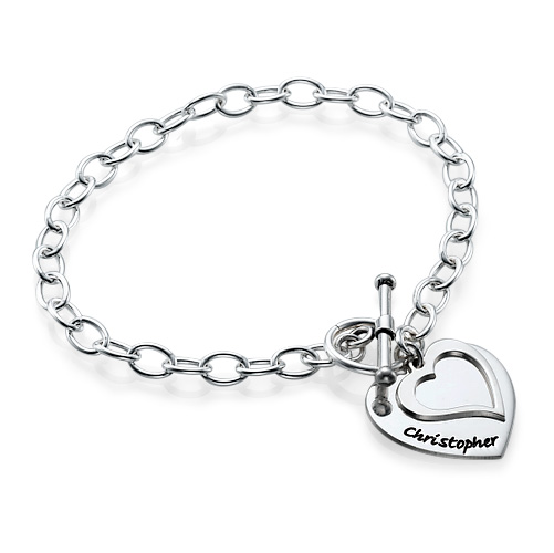 Sterling Silver Double Heart Charm Bracelet/Anklet - All Birthstone&trade;