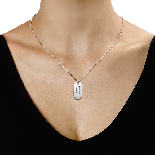 Sterling Silver ID Tag Necklace - All Birthstone&trade;