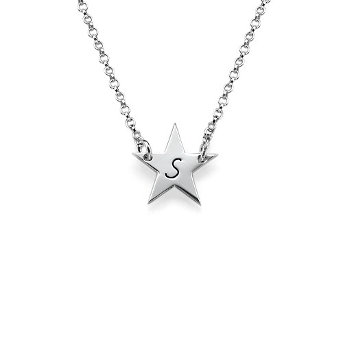 Sterling Silver Star Initial Necklace - All Birthstone&trade;