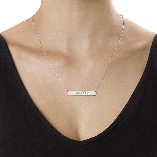 Sterling Silver Bar Nameplate Necklace - All Birthstone&trade;