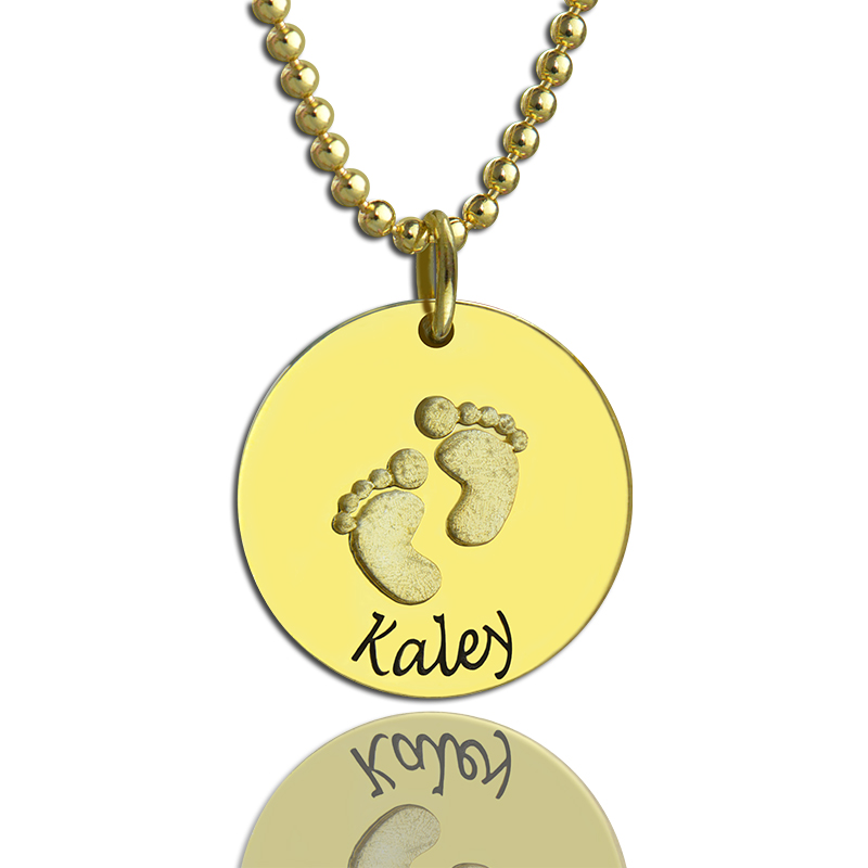 Personalised Baby Footprints Name Necklace 18ct Gold Plated - All Birthstone&trade;