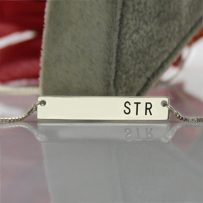Sterling Silver Initial Bar Necklace - All Birthstone&trade;