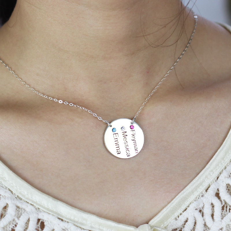 Disc Necklace With Names  Birthstones Silver  - All Birthstone&trade;