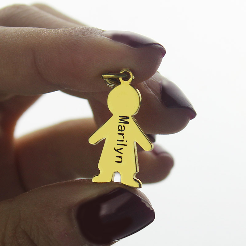 Personalised Boy Pendant Necklace With Name 18ct Gold Plated - All Birthstone&trade;