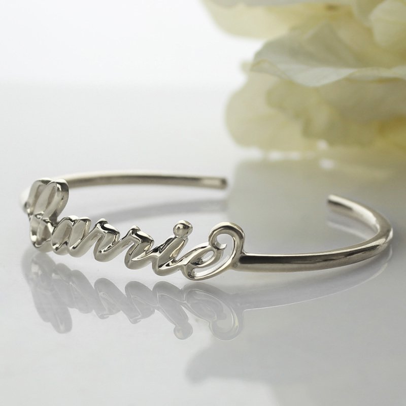 Personalised Sterling Silver Name Bangle Bracelet - All Birthstone&trade;