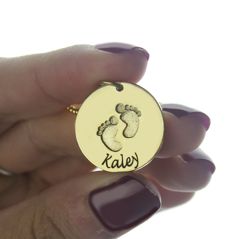 Personalised Baby Footprints Name Necklace 18ct Gold Plated - All Birthstone&trade;