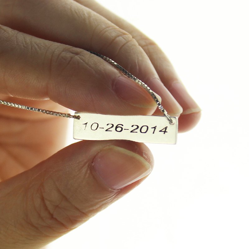 Personalised Sterling Silver Date Bar Necklace - All Birthstone&trade;
