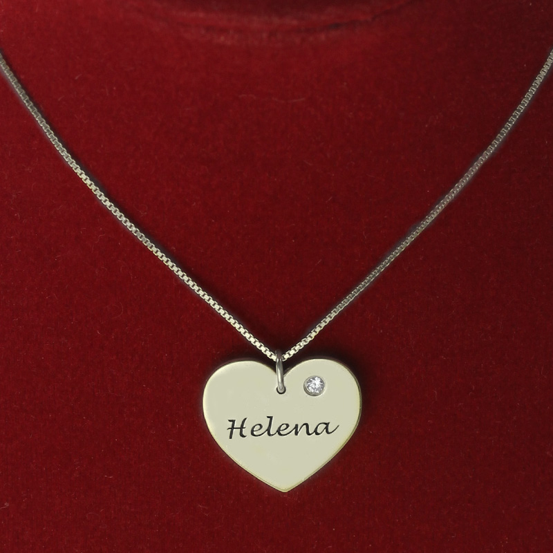Sterling Silver Simple Heart Name Necklace with Birthstone  - All Birthstone&trade;