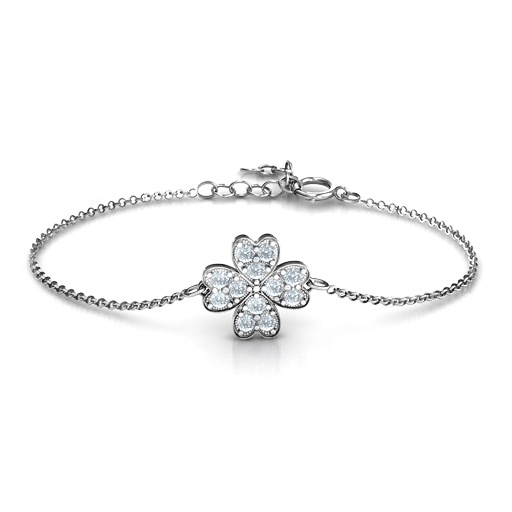 Sterling Silver Four Leaf Heart Clover Bracelet - All Birthstone&trade;