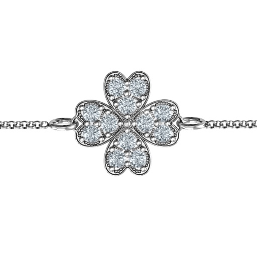 Sterling Silver Four Leaf Heart Clover Bracelet - All Birthstone&trade;