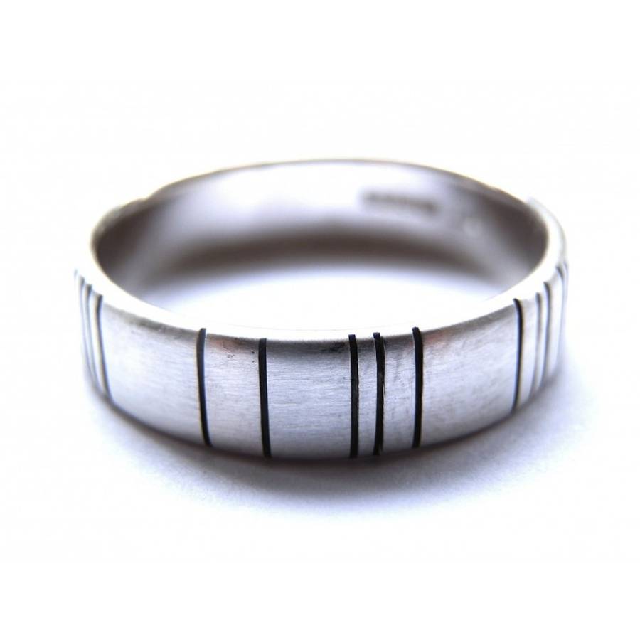 Mens Silver Barcode Oxidized Ring - All Birthstone&trade;