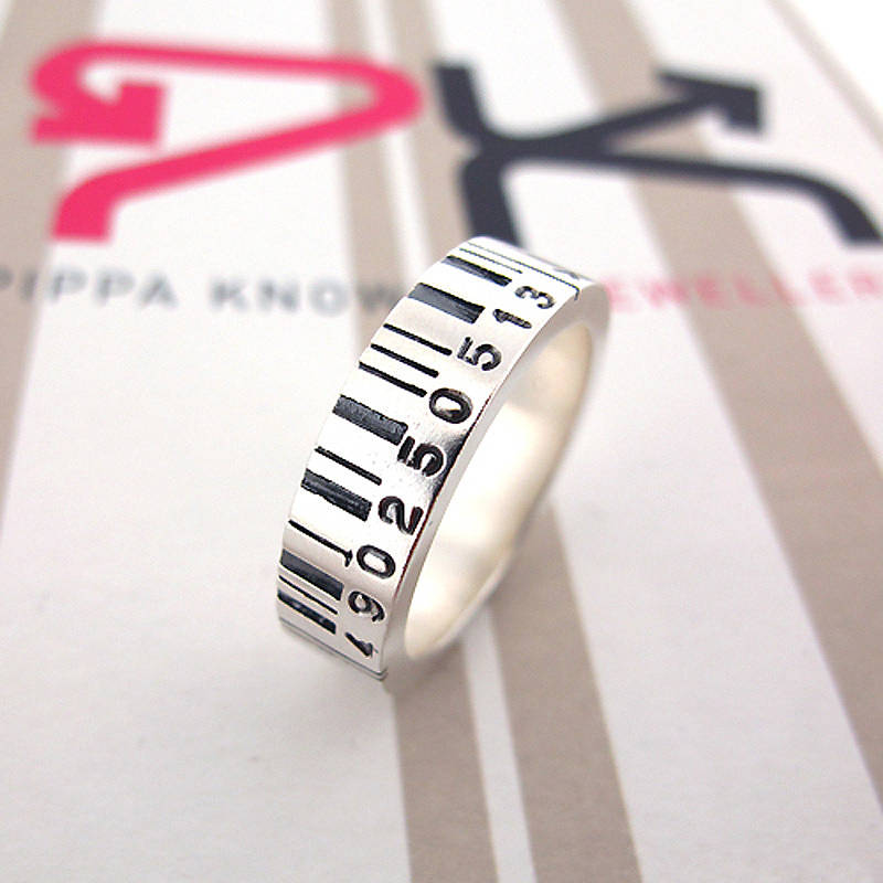 Medium Silver Barcode Ring - All Birthstone&trade;
