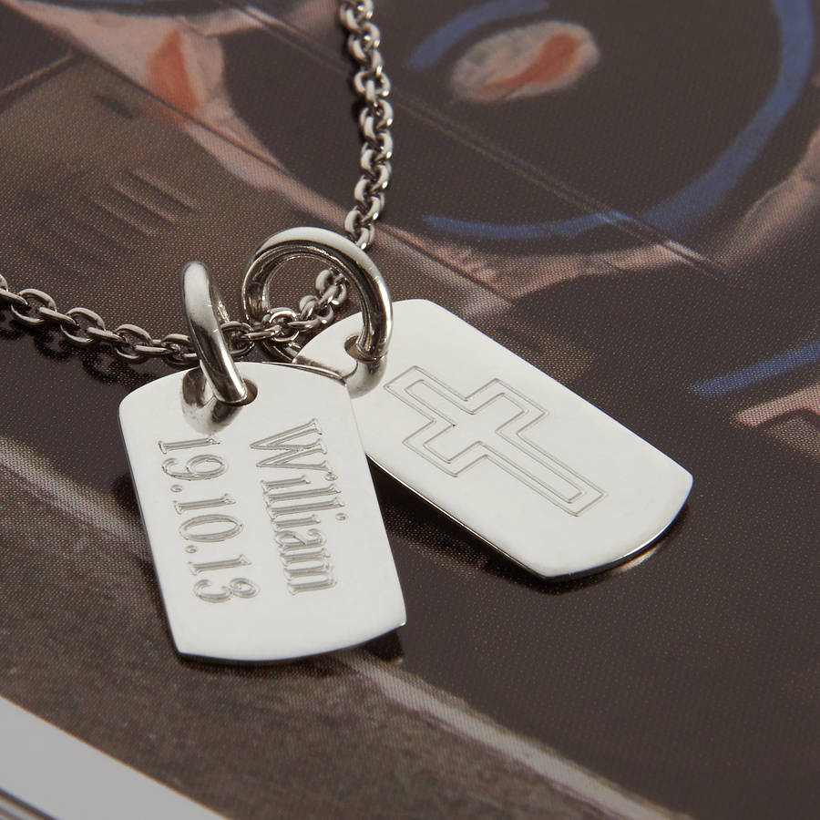 Personalised Sterling Silver Double Dog Tag Necklace - All Birthstone&trade;