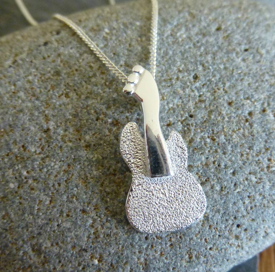 Silver Guitar Pendant And Chain - All Birthstone&trade;
