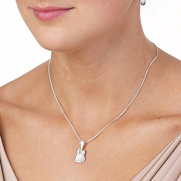 Silver Guitar Pendant And Chain - All Birthstone&trade;