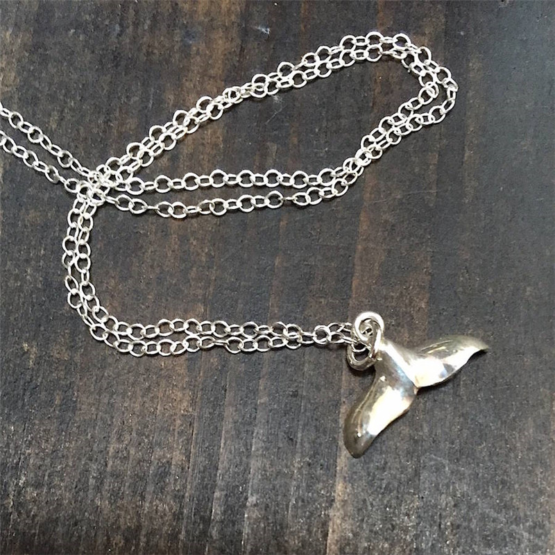 Silver Whale Tail Pendant Necklace - All Birthstone&trade;