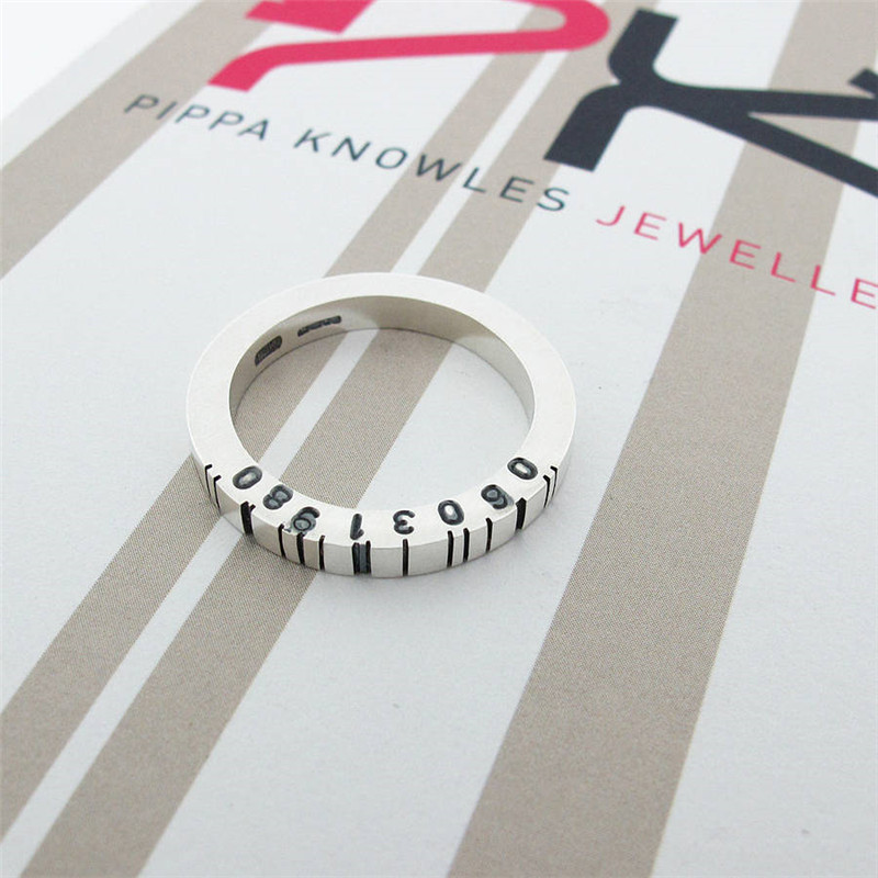 Thin Square Silver Barcode Ring - All Birthstone&trade;